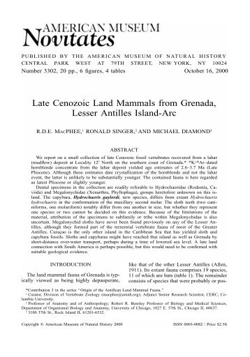 Late Cenozoic Land Mammals from Grenada, Lesser Antilles Island ...