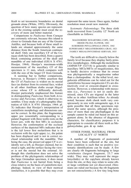 Late Cenozoic Land Mammals from Grenada, Lesser Antilles Island ...