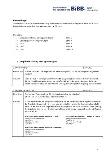 Bieteranfragen a) Vergabeverfahren / Vertragsunterlagen - BiBB