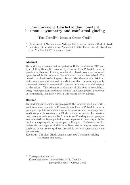 The univalent Bloch-Landau constant, harmonic symmetry and ...