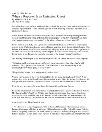 When a Reporter Is an Uninvited Guest - New York University