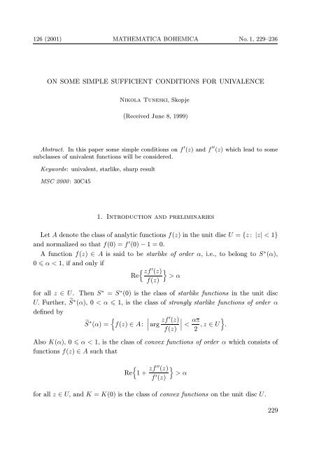 On some simple sufficient conditions for univalence