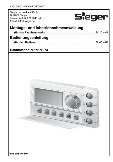 Montage- und Inbetriebnahmeanweisung Bedienungsanleitung