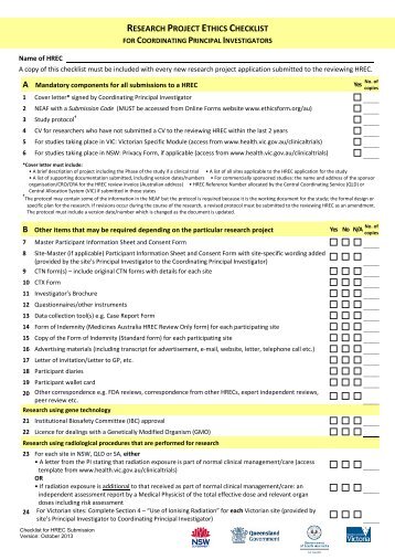 Research Study Checklist for Coordinating Principal Investigators