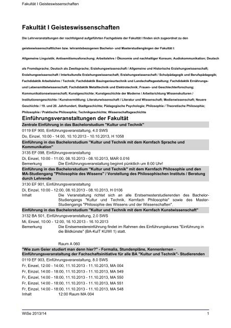 Fakultät I Geisteswissenschaften - Index of