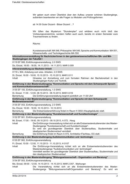 Fakultät I Geisteswissenschaften - Index of