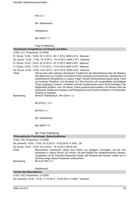 Fakultät I Geisteswissenschaften - Index of