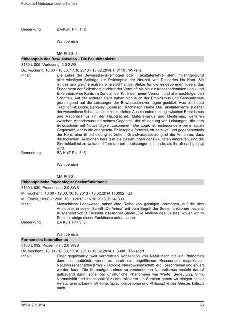 Fakultät I Geisteswissenschaften - Index of