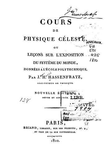 Cours de physique câeleste ou Leðcons sur l'exposition du ... - NOAA