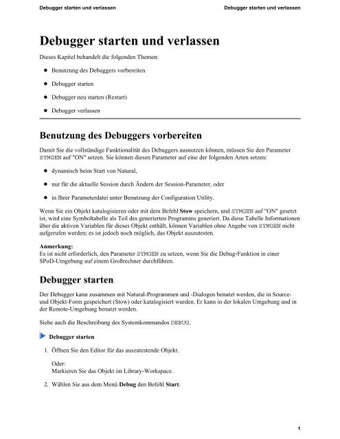 Debugger starten und verlassen - Software AG Documentation
