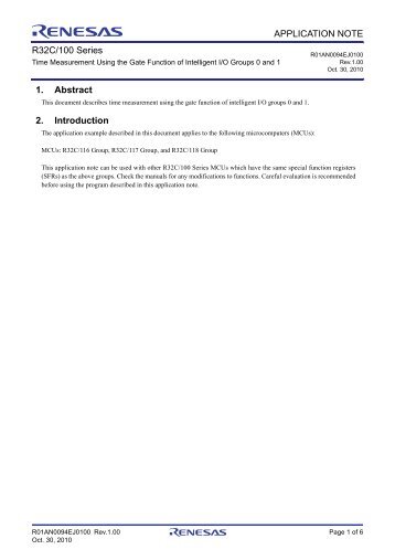 Time Measurement Using the Gate Function of Intelligent - Renesas ...