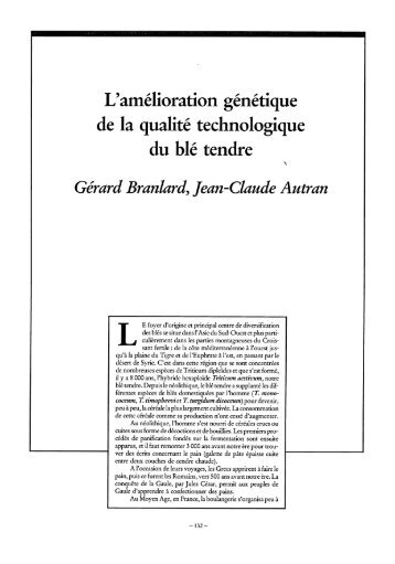 L'amélioration génétique de la qualité technologique du blé tendre ...