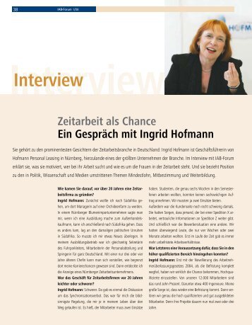 Interview: Zeitarbeit als Chance: Ein Gespräch mit Ingrid Hofmann ...