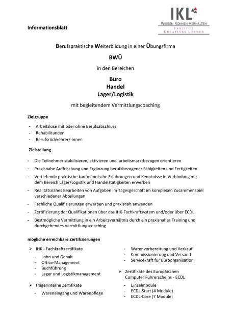 Bwu Buro Handel Lager Logistik Ikl Training Gmbh Erfurt