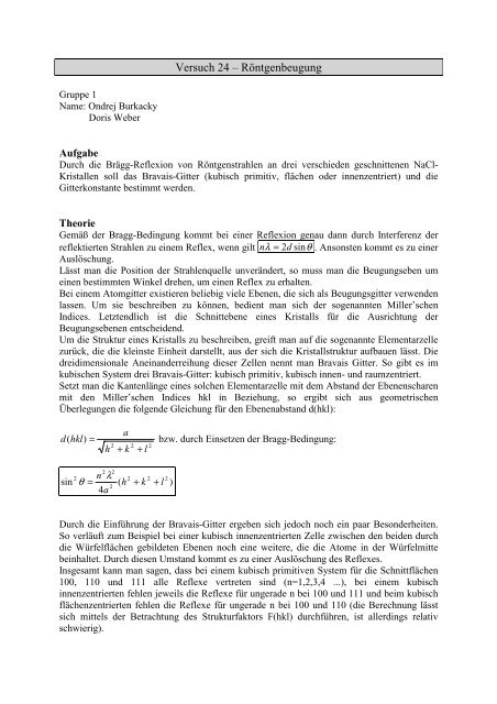 Versuch 24 – Röntgenbeugung - Chemiestudent.de