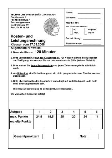 Kosten- und Leistungsrechnung - Technische Universität Darmstadt