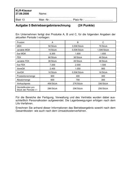 Kosten- und Leistungsrechnung - Technische Universität Darmstadt