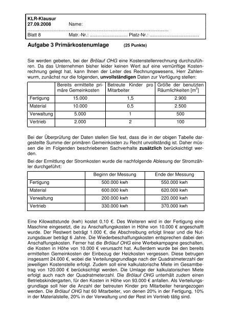 Kosten- und Leistungsrechnung - Technische Universität Darmstadt