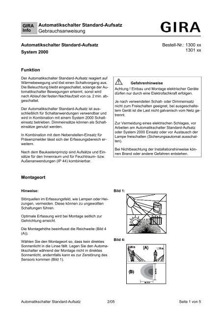 Automatikschalter Standard-Aufsatz ... - Download - Gira