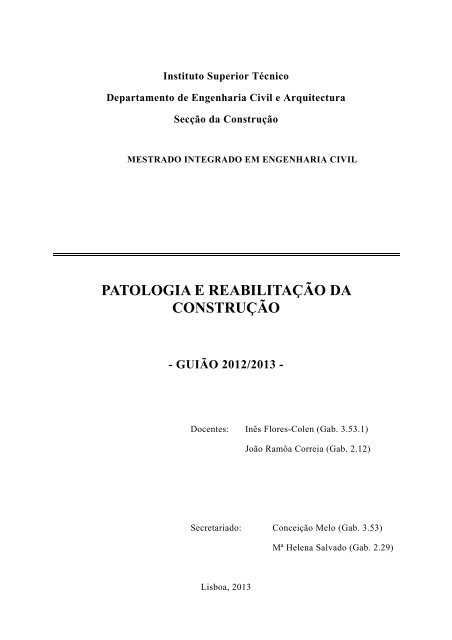 patologia e reabilitação da construção - Universidade de Lisboa