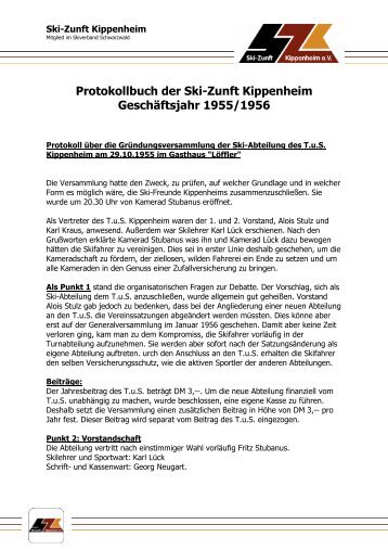 Protokollbuch Geschäftsjahr 1955/1956 - Ski-Zunft Kippenheim