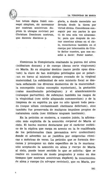 la virginidad de maría, razón teológica de su asunción al cielo, en ...