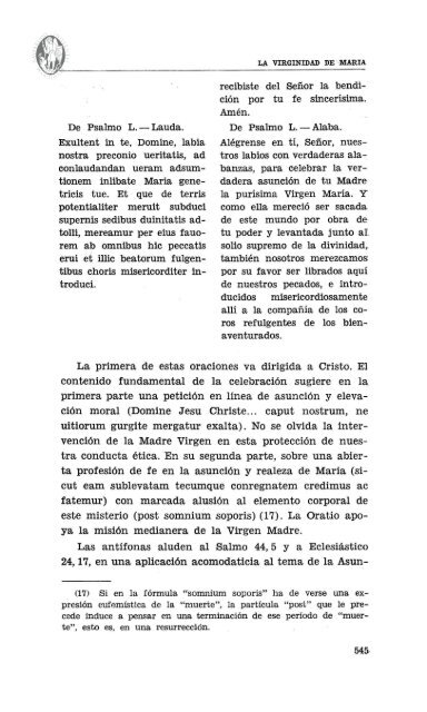 la virginidad de maría, razón teológica de su asunción al cielo, en ...