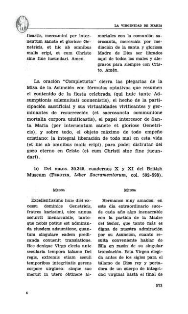 la virginidad de maría, razón teológica de su asunción al cielo, en ...