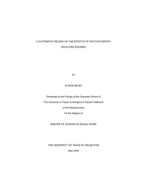 A SYSTEMATIC REVIEW OF THE EFFECTS OF PSYCHOTHERAPY ...