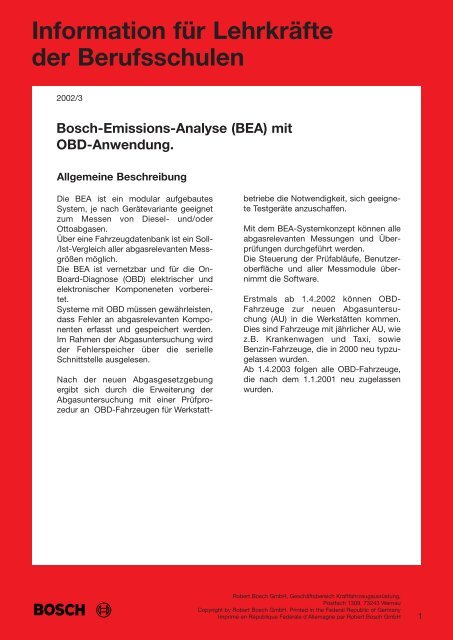 Information für Lehrkräfte  der Berufsschulen - Bosch