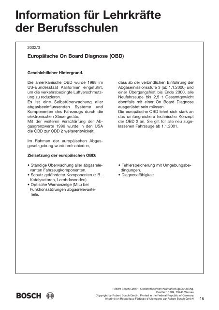 Information für Lehrkräfte  der Berufsschulen - Bosch