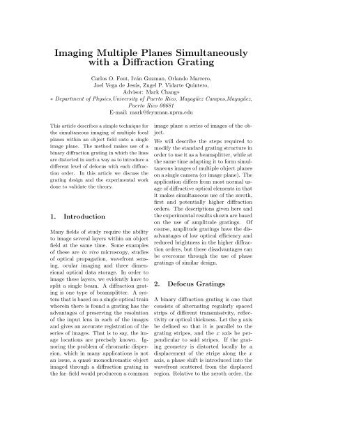 Imaging Multiple Planes Simultaneously with a Diffraction Grating
