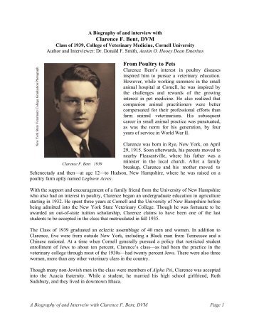 Clarence F. Bent, DVM From Poultry to Pets - eCommons@Cornell ...