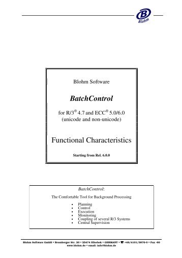 BatchControl Functional Characteristics - Blohm Consulting GmbH