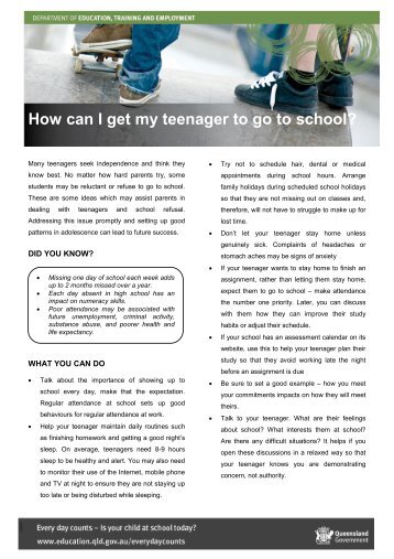 Parent information sheet: How can I get my teenager to go to school