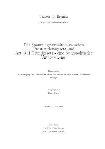 Das Spannungsverhältnis zwischen Prostitutionsgesetz und Art. 3 II ...