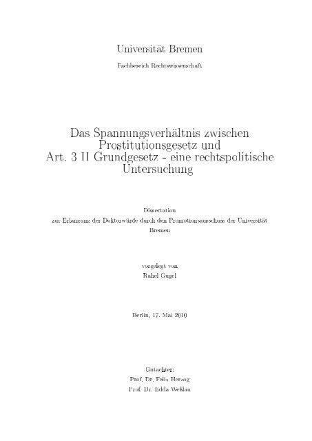 Das Spannungsverhältnis zwischen Prostitutionsgesetz und Art. 3 II ...