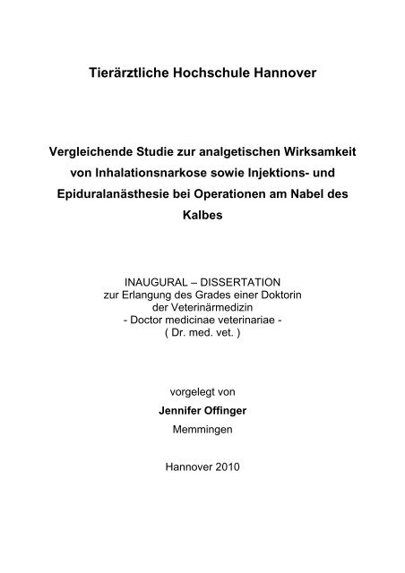 Tierärztliche Hochschule Hannover Vergleichende Studie zur