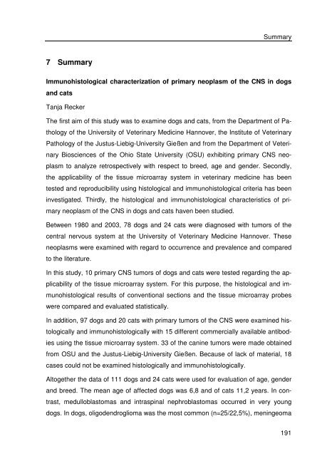 Immunhistologische Charakterisierung primärer Neoplasien des ...