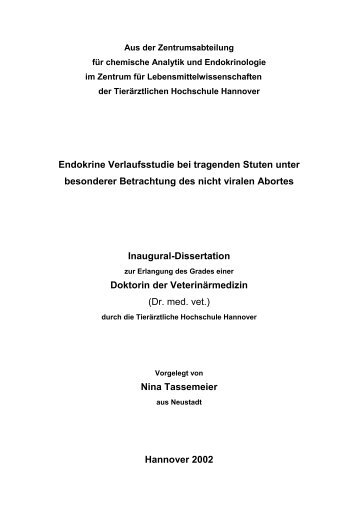 Endokrine Verlaufsstudie bei tragenden Stuten unter besonderer ...