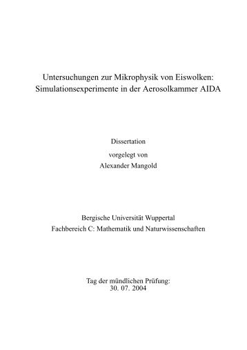 Simulationsexperimente in der Aerosolkammer AIDA - Bergische ...