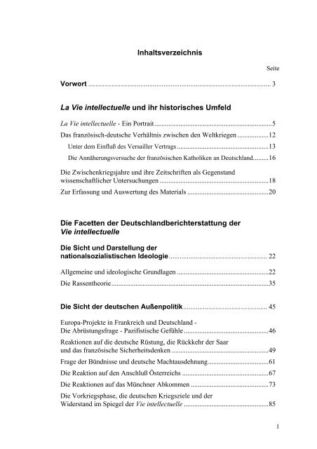 Die Deutschlandberichterstattung der Vie Intellectuelle (1928 - 1940 ...