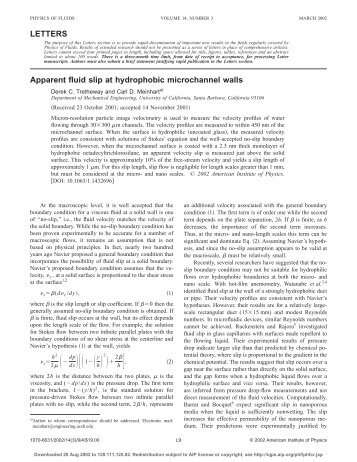 Apparent fluid slip at hydrophobic microchannel walls LETTERS