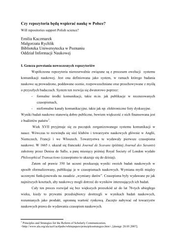 Czy repozytoria będą wspierać naukę w Polsce - E-LIS - Rclis.org