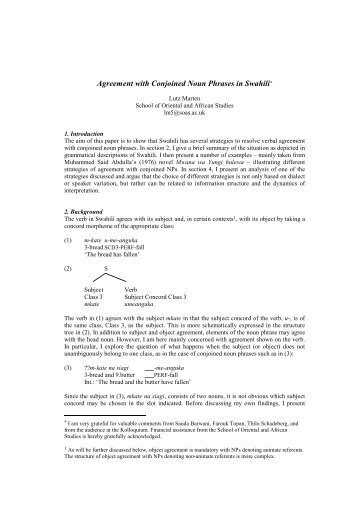 Agreement with Conjoined Noun Phrases in Swahili* - SOAS ...