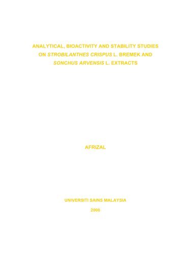 analytical, bioactivity and stability studies on ... - ePrints@USM