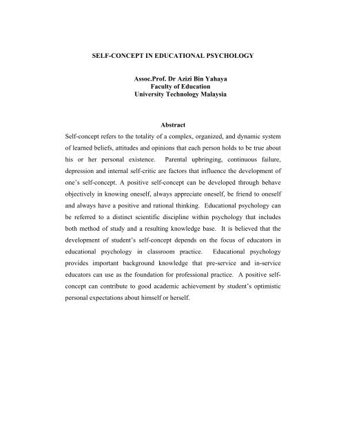 SELF-CONCEPT IN EDUCATIONAL PSYCHOLOGY Assoc.Prof. Dr ...