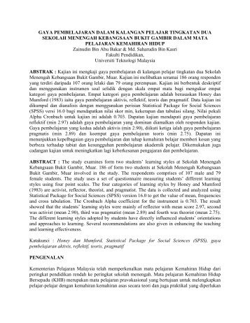 gaya pembelajaran dalam kalangan pelajar tingkatan dua sekolah ...