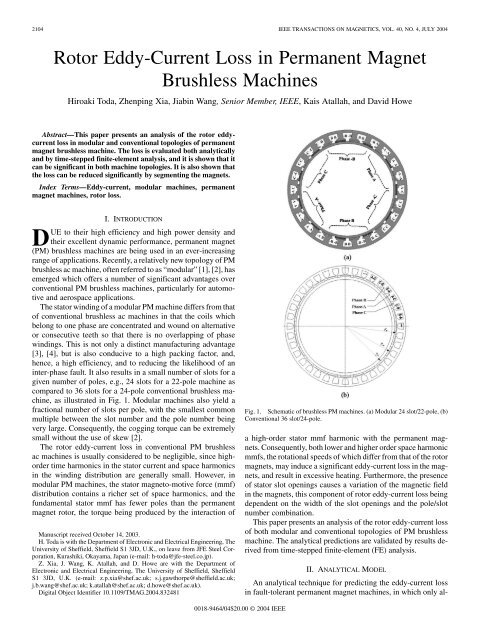 Rotor Eddy-Current Loss in Permanent Magnet Brushless Machines