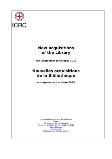 Acquisitions of the library: mid-September to October 2013 - ICRC